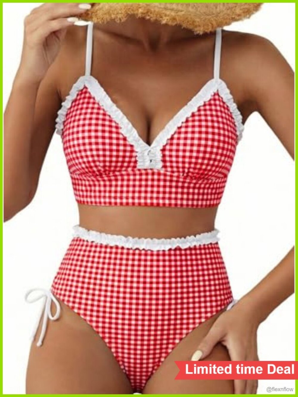 Women's High Waisted Bikini Set Ruffle Trim V Neck Swim